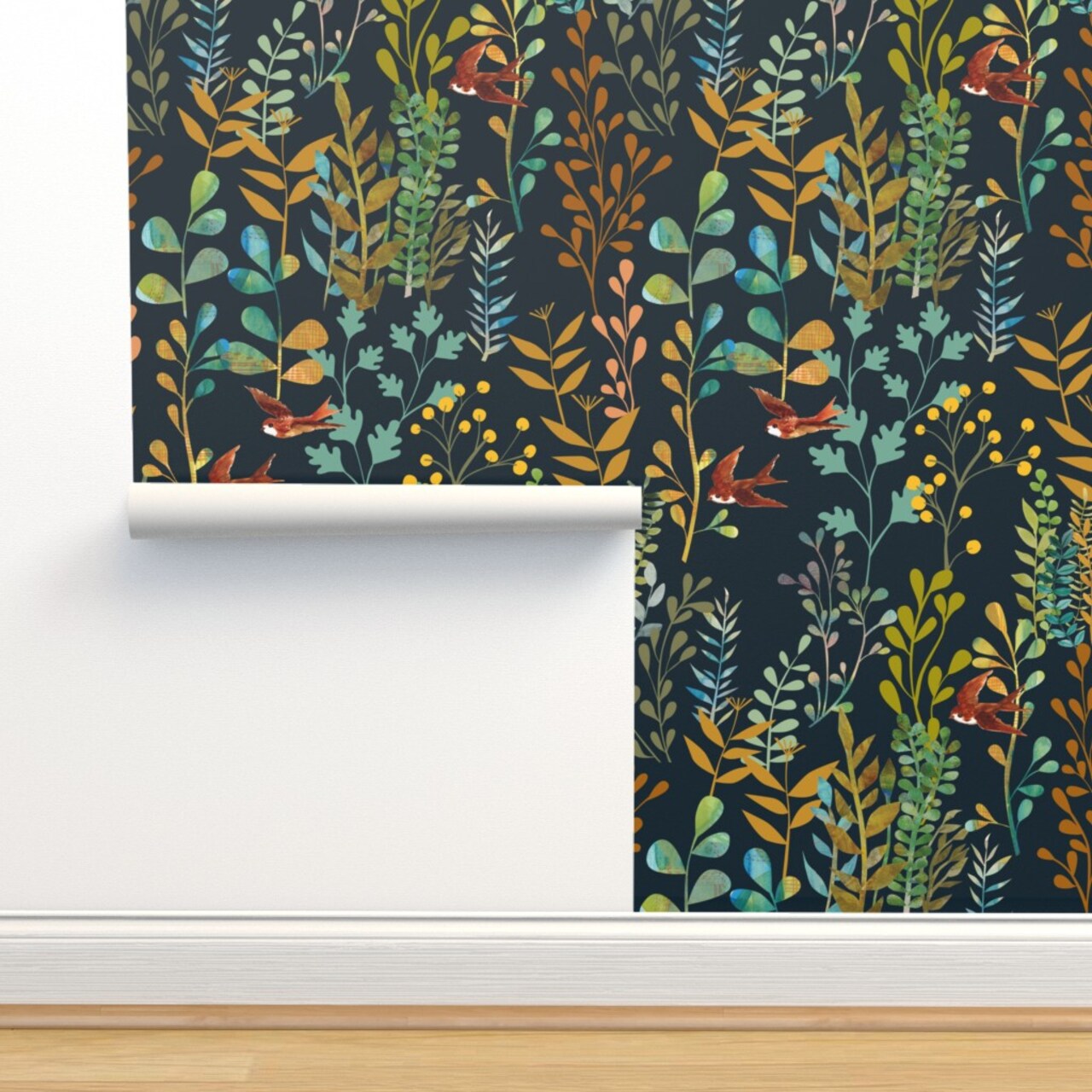 Botanical Watercolor Fern Nature Plant Garden Nursery Custom Removable Wallpaper by Spoonflower Peel & Stick Wallpaper 2FT Wide